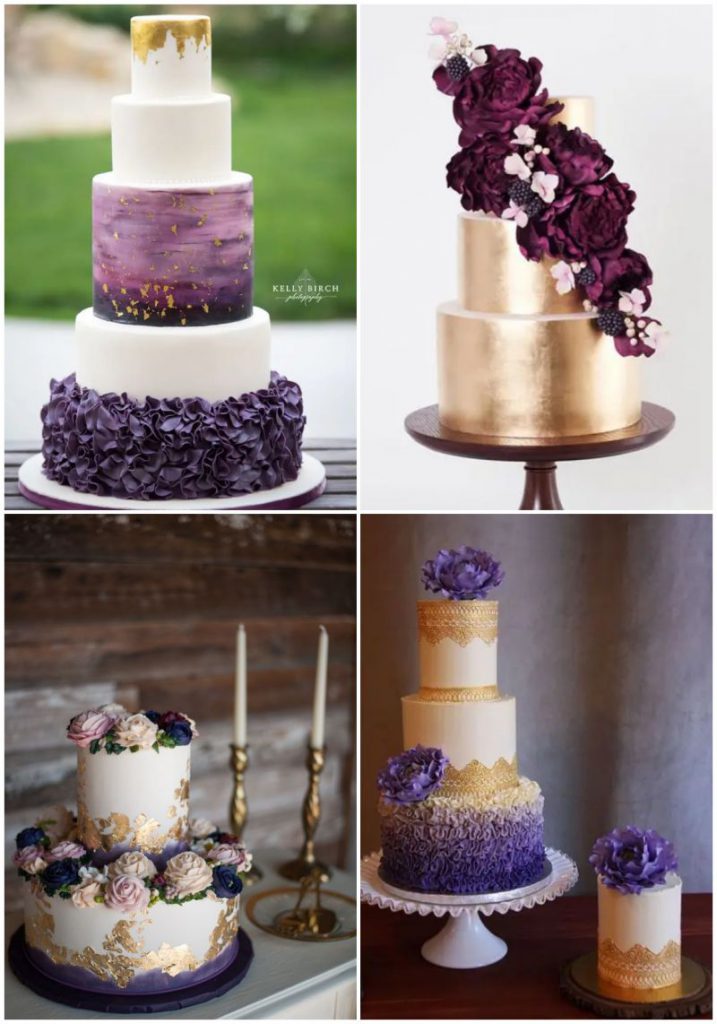 Zlatofialové svatební dorty