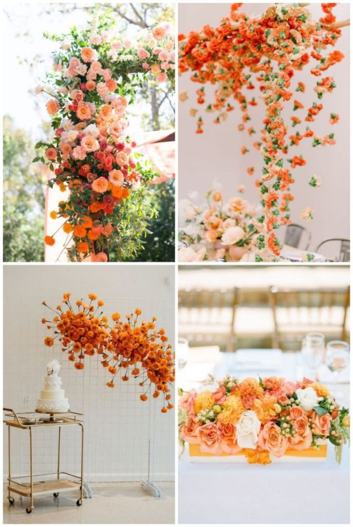 Oranžová květinová výzdoba na svatbu